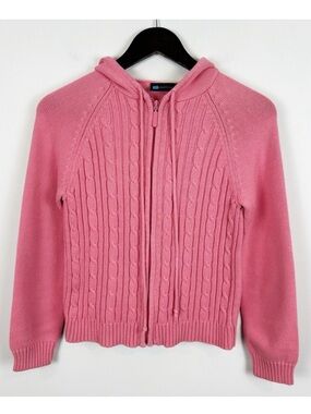 Relativity Pink Cable-Knit Zip Hoodie Sweater Size Small 100% Cotton Y2K